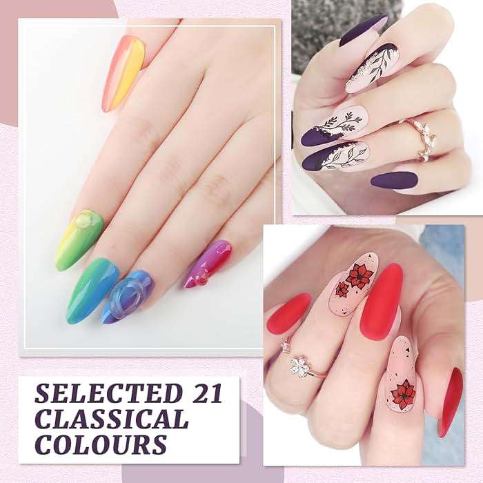 LAVENDER VIOLETS Gel Nail Kit 240 Pcs Short Almond Nail Tips Extension, 21 Gel Colors with Portable U V Light, Nail Glue Base/Glossy/Matte Top Coat for Women Girls VC17 - Image 8
