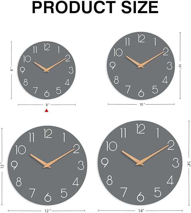 cicininc Wall Clock, Gray Silent Non-Ticking, Decorative Battery Operated Wall Clocks for Bedroom, Kitchen, Home, Office, School, Hotel (8 Inch) - Image 4