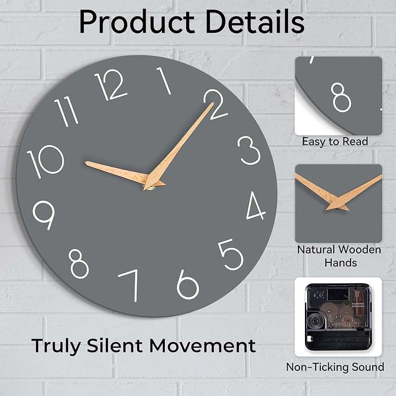 cicininc Wall Clock, Gray Silent Non-Ticking, Decorative Battery Operated Wall Clocks for Bedroom, Kitchen, Home, Office, School, Hotel (8 Inch) - Image 8