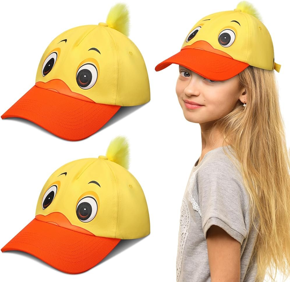 Riyiper 2 Pack Duck Hat Baseball Cap Funny Duck Hats Yellow Cute Print Hat with Adjustable Snap Back for Girls Boys Birthday Party - Product Image