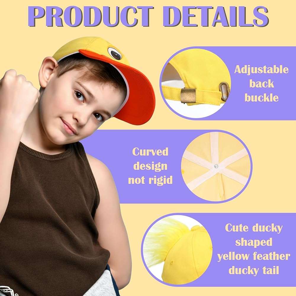 Riyiper 2 Pack Duck Hat Baseball Cap Funny Duck Hats Yellow Cute Print Hat with Adjustable Snap Back for Girls Boys Birthday Party - Image 3