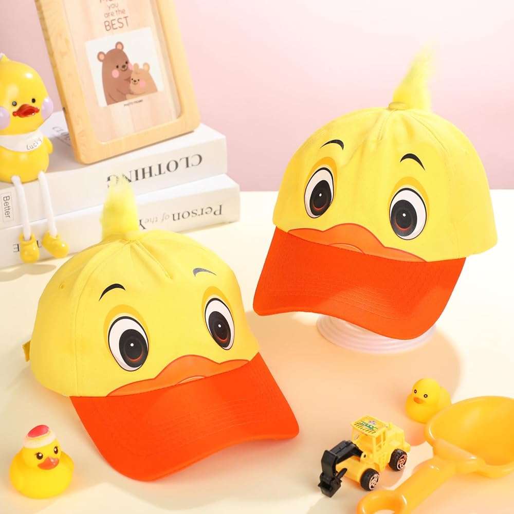 Riyiper 2 Pack Duck Hat Baseball Cap Funny Duck Hats Yellow Cute Print Hat with Adjustable Snap Back for Girls Boys Birthday Party - Image 4