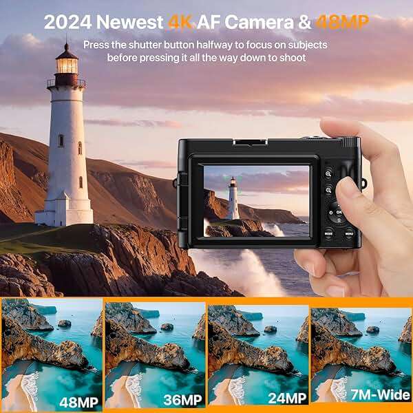 4K Digital Camera for Photography Auto-Focus Vlogging Camera for YouTube Video with 3'' 180° Flip Screen 16X Anti-Shake 4K Camera Compact Cameras with SD Card, Flash, 2 Batteries - Image 4