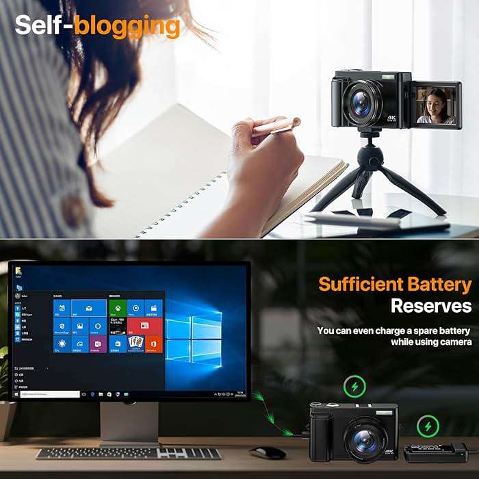 4K Digital Camera for Photography Auto-Focus Vlogging Camera for YouTube Video with 3'' 180° Flip Screen 16X Anti-Shake 4K Camera Compact Cameras with SD Card, Flash, 2 Batteries - Image 5