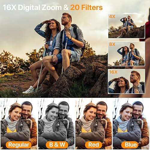 4K Digital Camera for Photography Auto-Focus Vlogging Camera for YouTube Video with 3'' 180° Flip Screen 16X Anti-Shake 4K Camera Compact Cameras with SD Card, Flash, 2 Batteries - Image 6