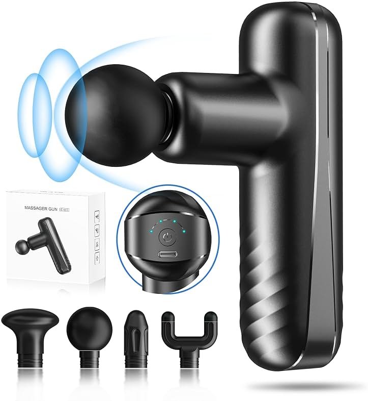 SBUBU Mini Massage Gun for Deep Tissue Percussion - Portable Handheld Massager for Muscle Relaxation with 4 Massage Heads High-Intensity Vibration Rechargeable Small Massage Gun - Product Image