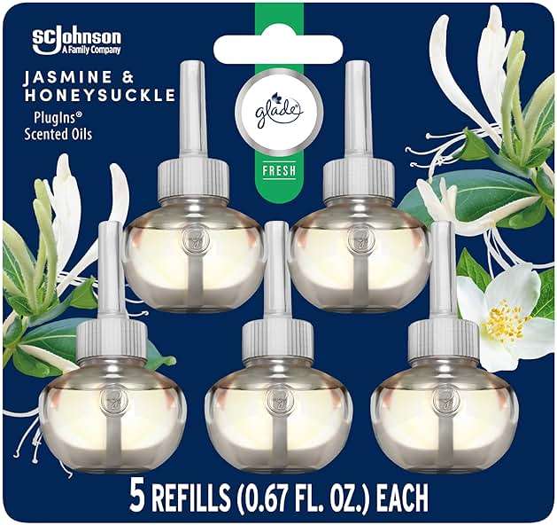 Glade PlugIns Refills Air Freshener, Jasmine & Honeysuckle, Scented and Essential Oils for Home and Bathroom, 0.67 Fl Oz, 5 Count - Image 1