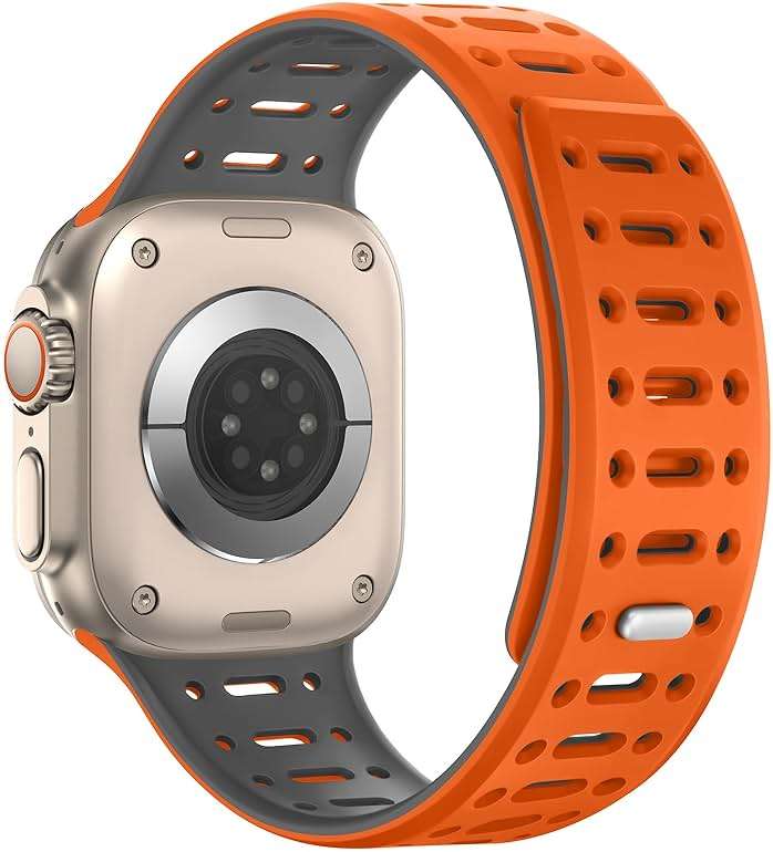 ZZDZZ Compatible with Apple Watch Band 49mm 46mm 45mm 44mm 42mm 41mm 40mm 38mm, Magnetic Silicone Sport Breathable Strap for iWatch Ultra 3/2/1 SE3 Series 11 10 9 8 7-1 (49/46/45/44/42, Orange/Gray) - Image 2