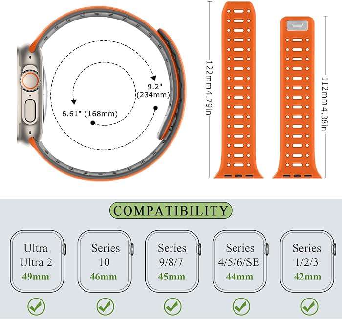 ZZDZZ Compatible with Apple Watch Band 49mm 46mm 45mm 44mm 42mm 41mm 40mm 38mm, Magnetic Silicone Sport Breathable Strap for iWatch Ultra 3/2/1 SE3 Series 11 10 9 8 7-1 (49/46/45/44/42, Orange/Gray) - Image 6