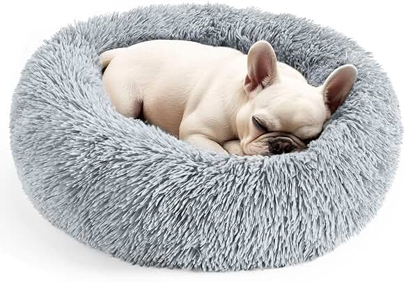Hoewina Dog & Cat Bed for Indoor Cats, 20in Calming Donut Bed for Puppy and Kitten, Washable Round Fluffy Pet Bed for Small Medium Dogs and Cats (Light Grey) - Product Image