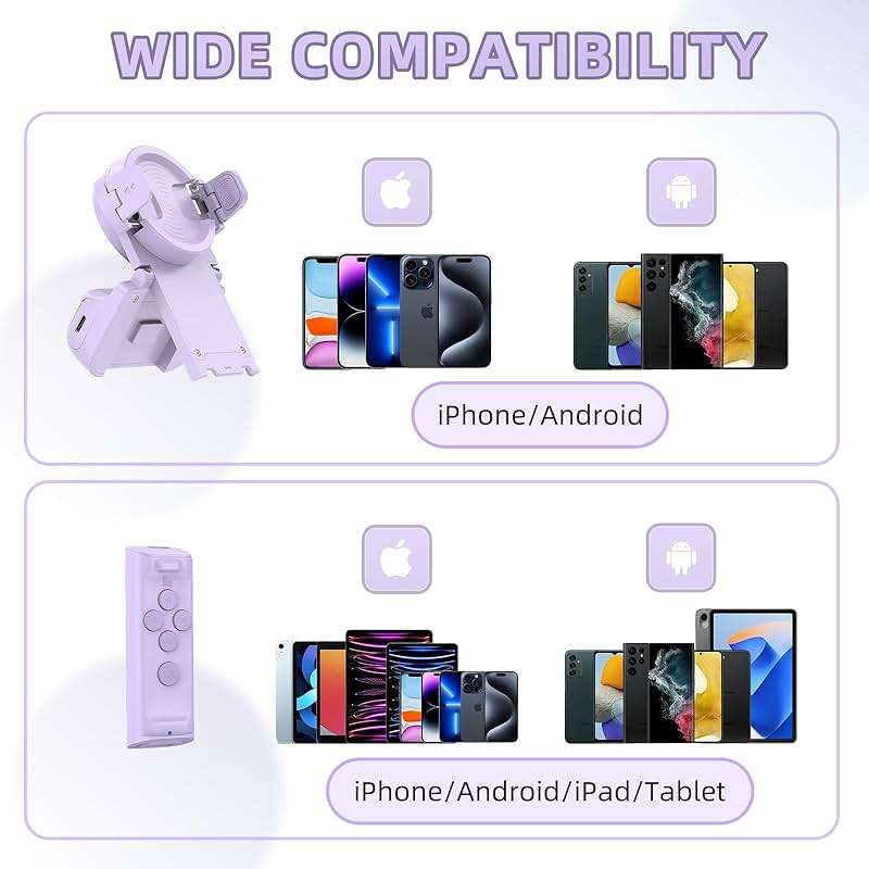 MILOUZ Remote Control Scrolling for Tiktok with Phone Stand,Page Turner for Kindle App E-Book,Bluetooth Camera Shutter Remote for iPhone, Android,iOS,iPad,Tablet (Purple) - Image 6