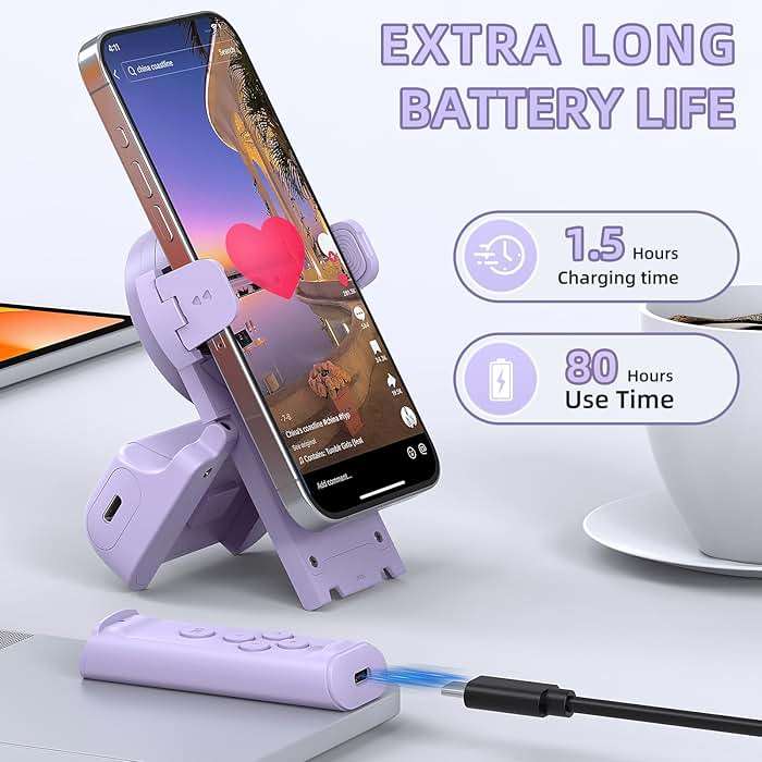 MILOUZ Remote Control Scrolling for Tiktok with Phone Stand,Page Turner for Kindle App E-Book,Bluetooth Camera Shutter Remote for iPhone, Android,iOS,iPad,Tablet (Purple) - Image 7