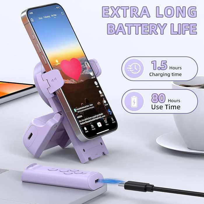 MILOUZ Remote Control Scrolling for Tiktok with Phone Stand,Page Turner for Kindle App E-Book,Bluetooth Camera Shutter Remote for iPhone, Android,iOS,iPad,Tablet (Purple) - Image 9