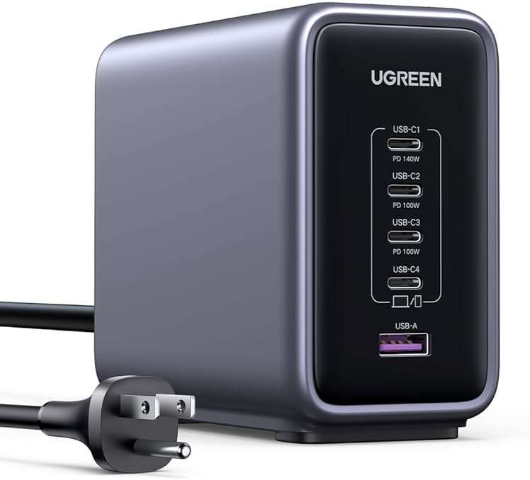 UGREEN Nexode 300W GaN Charging Station, 5-Port 140W Max Desktop Charger Compatible with MacBook Pro/Air/Neo, Dell XPS, iPhone 17/16/15, Galaxy S26/S25/S24, Pixel 10/9, iPad Air/Pro, Steam Deck - Image 1
