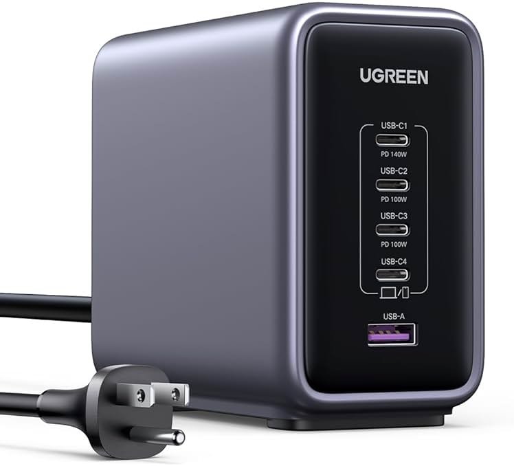 UGREEN Nexode 300W GaN Charging Station, 5-Port 140W Max Desktop Charger Compatible with MacBook Pro/Air/Neo, Dell XPS, iPhone 17/16/15, Galaxy S26/S25/S24, Pixel 10/9, iPad Air/Pro, Steam Deck - Product Image