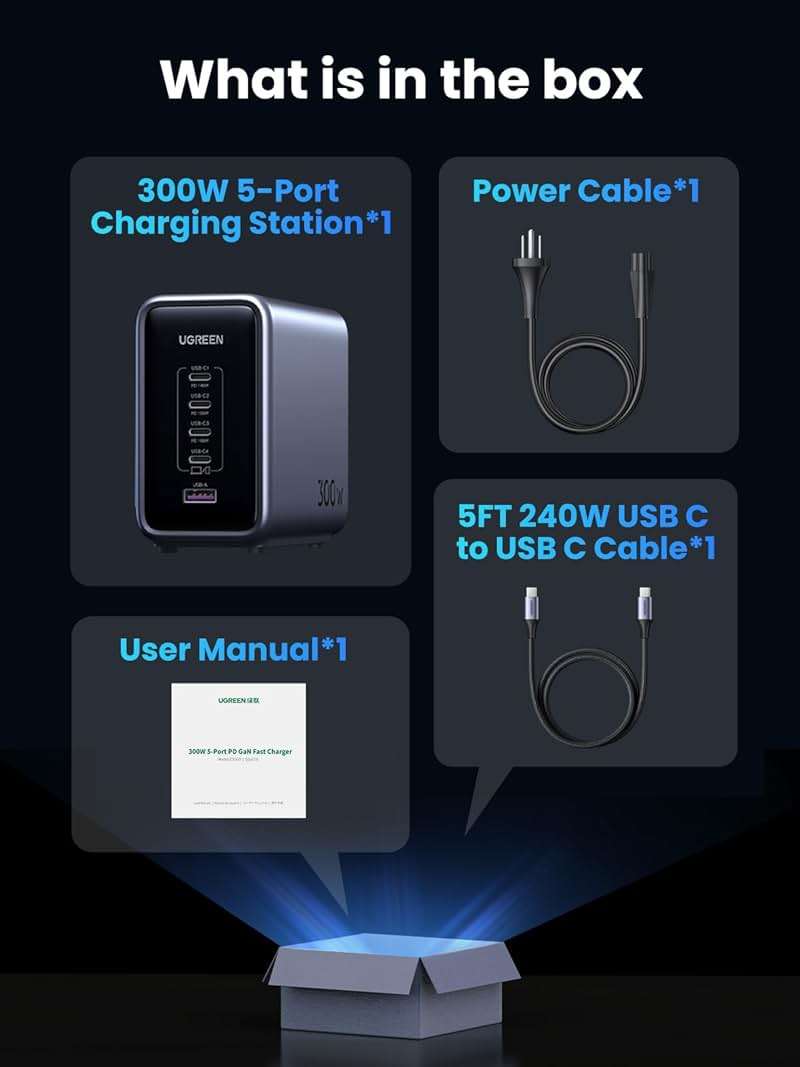 UGREEN Nexode 300W GaN Charging Station, 5-Port 140W Max Desktop Charger Compatible with MacBook Pro/Air/Neo, Dell XPS, iPhone 17/16/15, Galaxy S26/S25/S24, Pixel 10/9, iPad Air/Pro, Steam Deck - Image 6