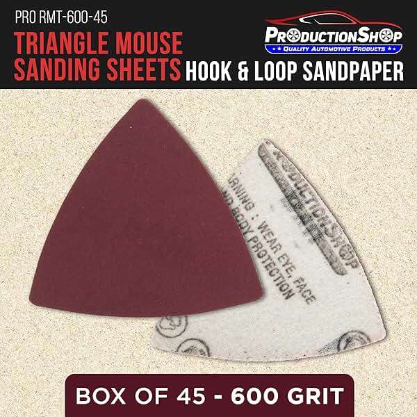 ProductionShop Premium 600 Grit Triangle Mouse Detail Sander Sandpaper Sheets, Box of 45 - Hook & Loop, Triangular Shaped Mouse Disc Pads - Oscillating Multi-Tools - Woodworking, Sand Furniture Paint - Image 2