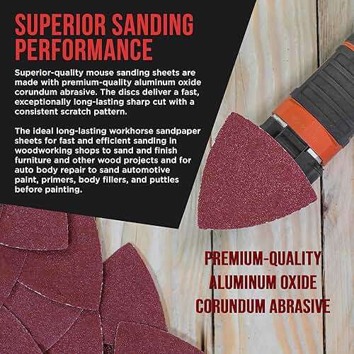ProductionShop Premium 600 Grit Triangle Mouse Detail Sander Sandpaper Sheets, Box of 45 - Hook & Loop, Triangular Shaped Mouse Disc Pads - Oscillating Multi-Tools - Woodworking, Sand Furniture Paint - Image 4