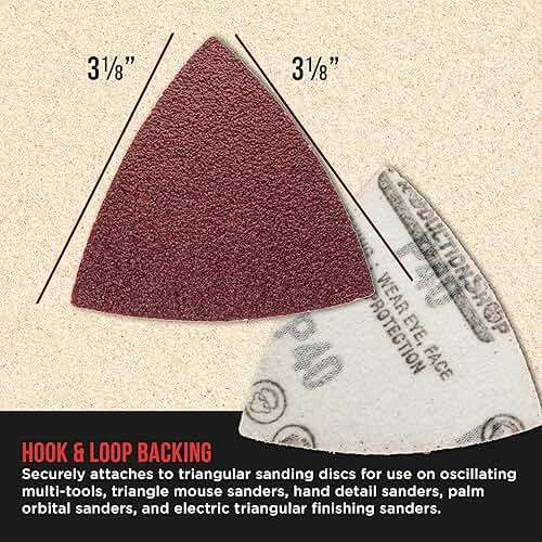 ProductionShop Premium 60 Grit Triangle Mouse Detail Sander Sandpaper Sheets, Box of 30 - Hook & Loop, Triangular Shaped Mouse Disc Pads - Oscillating Multi-Tools - Woodworking, Sand Furniture Paint - Image 3