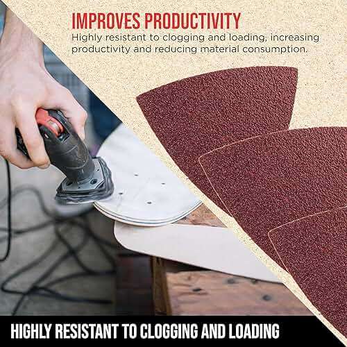 ProductionShop Premium 60 Grit Triangle Mouse Detail Sander Sandpaper Sheets, Box of 30 - Hook & Loop, Triangular Shaped Mouse Disc Pads - Oscillating Multi-Tools - Woodworking, Sand Furniture Paint - Image 5