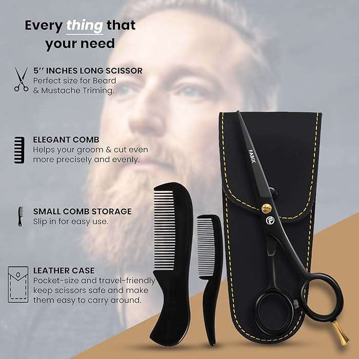 5” Professional Beard Mustache Scissors with 1 Beard Comb, 1 Mustache Comb and Travel Pouch - Perfect Beard Trimming Scissors for All Facial Hair Scissors - Grooming Scissors - Image 7