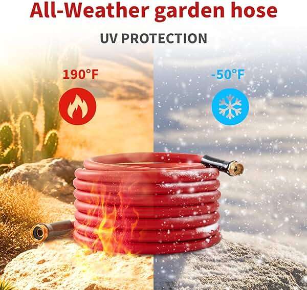 BLENDLITE Garden Hose 50 ft x 5/8” Hot/Cold Water Hose,-50°F to 190°F,Burst 600Psi Flexible & Lightweight Upgraded Rubber Hoses,3/4” Solid Fittings for All-weather Outdoor Lawn & Garden - Image 2