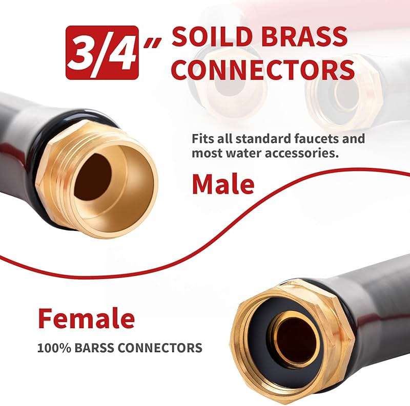 BLENDLITE Garden Hose 50 ft x 5/8” Hot/Cold Water Hose,-50°F to 190°F,Burst 600Psi Flexible & Lightweight Upgraded Rubber Hoses,3/4” Solid Fittings for All-weather Outdoor Lawn & Garden - Image 4