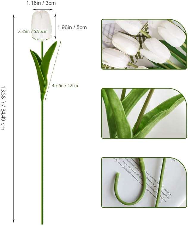 Nature’s Mimic 20pcs White Tulips Artificial Flowers 13 Inch PU Fake Flowers Fake Tulips for Mother's Day Easter in Home Wedding Office Party Table Decoration - Image 3