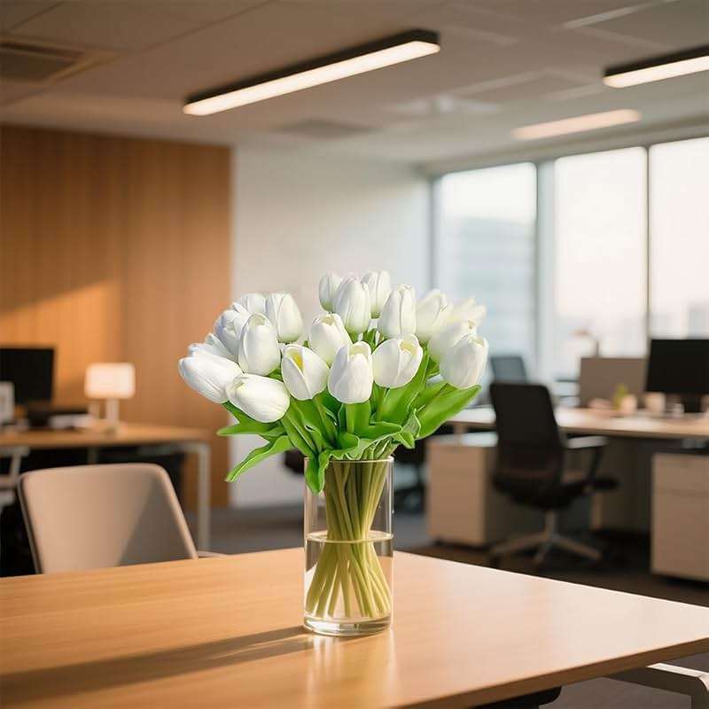 Nature’s Mimic 20pcs White Tulips Artificial Flowers 13 Inch PU Fake Flowers Fake Tulips for Mother's Day Easter in Home Wedding Office Party Table Decoration - Image 4