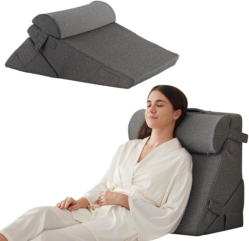 Bedluxe 3Pcs Orthopedic Bed Wedge Pillow Set, Foam Wedge Pillow Post Surgery for Back, Leg and Knee Support, Adjustable 9&12 Inch Folding Triangle Pillow for Sleeping, Acid Reflux, Snoring, Dark Grey - Product Image