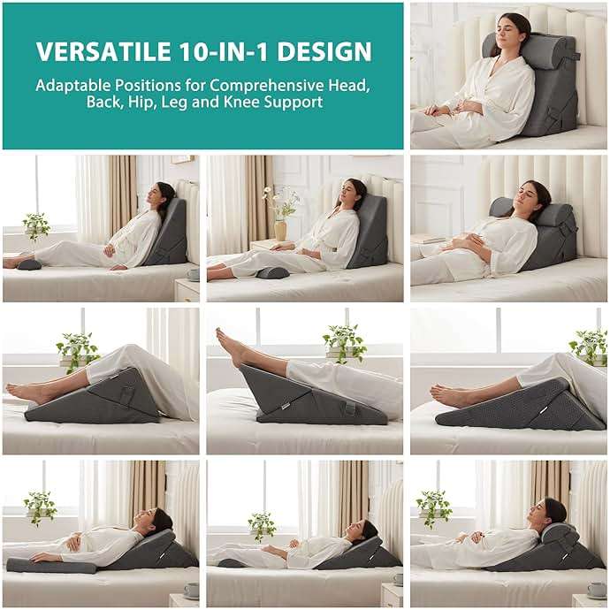 Bedluxe 3Pcs Orthopedic Bed Wedge Pillow Set, Foam Wedge Pillow Post Surgery for Back, Leg and Knee Support, Adjustable 9&12 Inch Folding Triangle Pillow for Sleeping, Acid Reflux, Snoring, Dark Grey - Image 3