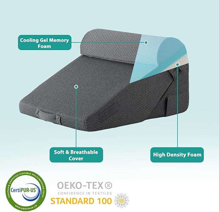 Bedluxe 3Pcs Orthopedic Bed Wedge Pillow Set, Foam Wedge Pillow Post Surgery for Back, Leg and Knee Support, Adjustable 9&12 Inch Folding Triangle Pillow for Sleeping, Acid Reflux, Snoring, Dark Grey - Image 5