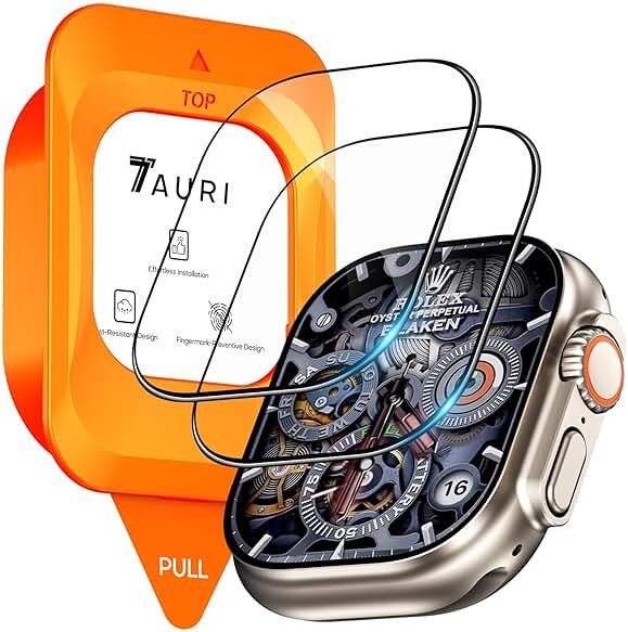 TAURI 2 Pack Screen Protector for Apple Watch Ultra 3,Ultra 2,Ultra 49mm, (2-Step Auto Installation) Bubble Free Micro-curved Edges for Apple Watch Ultra 3,2,1 Screen Protector, iwatch Ultra 49mm Film - Product Image