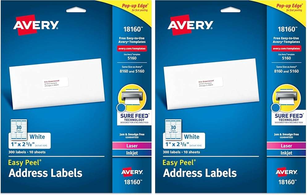 Avery Easy Peel Printable Address Labels with Sure Feed, 1" x 2-5/8", White, 300 Blank Mailing Labels (18160) (Pack of 2) - Image 1