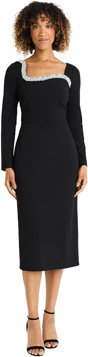 Maggy London Women's One-Shoulder Midi Dress with Curved Neckline - Product Image