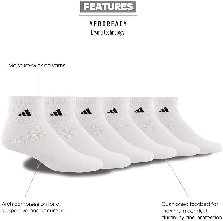 adidas Men's Athletic Cushioned 6-Pack Quarter - Image 2