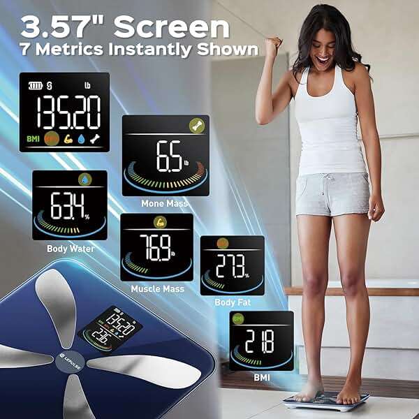 Lepulse Smart Weight Scale with BMI Body Fat Muscle Mass, Updated X-Shaped Electrode Scale for Body Weight and Fat Percentage, 13 Body Composition Scale Large Display, Digital Bathroom Scale with App - Image 2