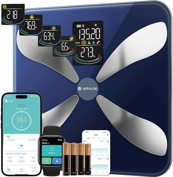 Lepulse Smart Weight Scale with BMI Body Fat Muscle Mass, Updated X-Shaped Electrode Scale for Body Weight and Fat Percentage, 13 Body Composition Scale Large Display, Digital Bathroom Scale with App - Image 9