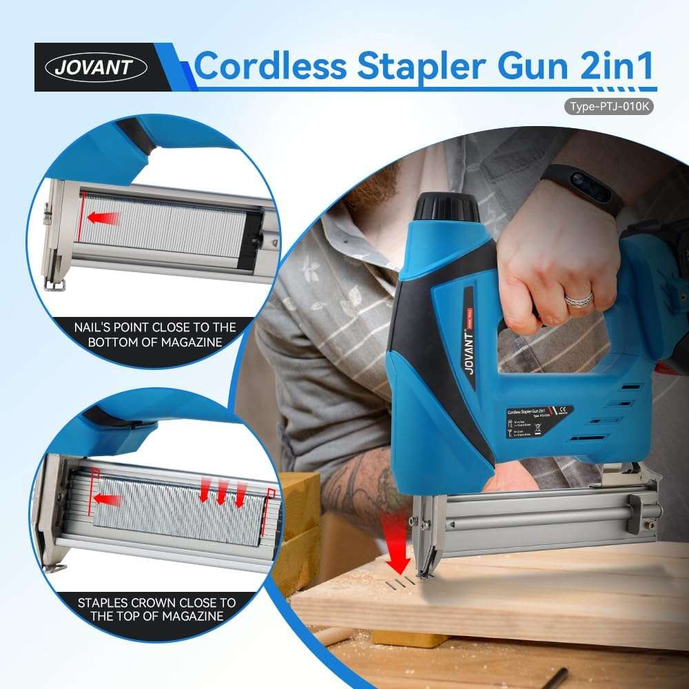 2 in 1 Nail Gun Battery Powered,Cordless Nail Gun with 800pcs Nails&Staples, Electric Nail Gun with 2×2.0Ah Batteries, Nail Gun for Woodworking Upholstery & DIY - Image 4