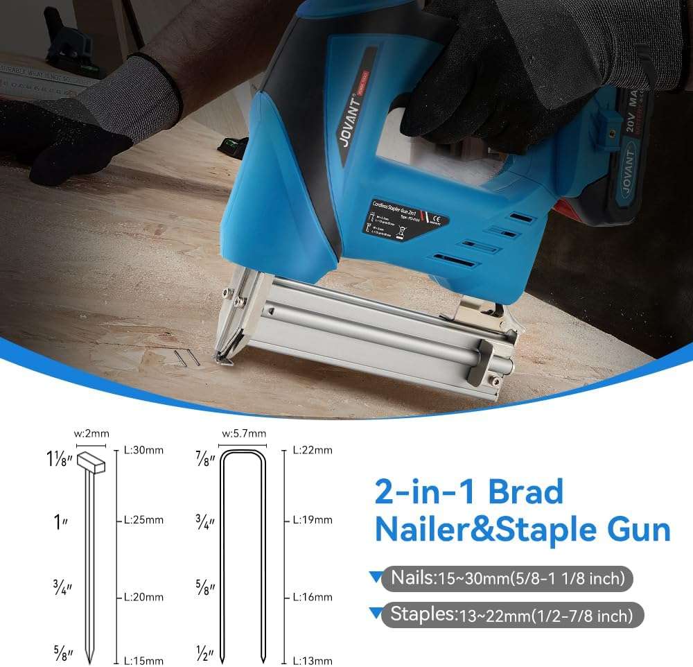2 in 1 Nail Gun Battery Powered,Cordless Nail Gun with 800pcs Nails&Staples, Electric Nail Gun with 2×2.0Ah Batteries, Nail Gun for Woodworking Upholstery & DIY - Image 5