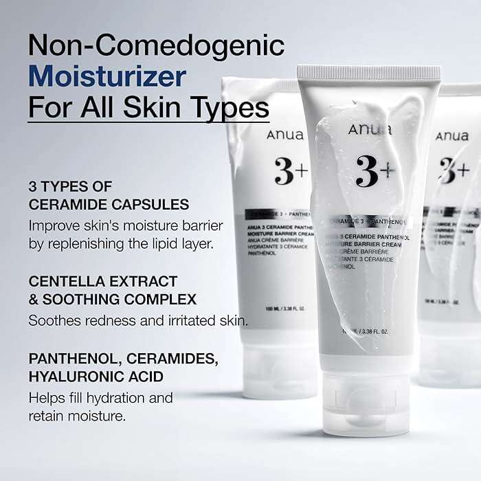 ANUA 3 Ceramide Panthenol Moisture Barrier Cream, Hydrating Daily Face Moisturizer for All Skin Types, Soothing, Non Comedogenic, with Centella for Skin Barrier, Korean Skincare, 3.38 fl oz. - Image 3