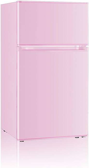 Saeoola Mini Fridge with Freezer, 3.2 Cu.Ft, 2 Doors Compact Mini Refrigerator with Separate Freezer for Dorm, Bedroom, Office, Apartment with 7-Level Temperature Control, Removable Shelves (Pink) - Image 1