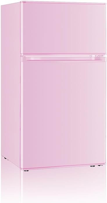 Saeoola Mini Fridge with Freezer, 3.2 Cu.Ft, 2 Doors Compact Mini Refrigerator with Separate Freezer for Dorm, Bedroom, Office, Apartment with 7-Level Temperature Control, Removable Shelves (Pink) - Product Image