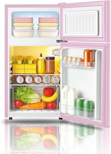 Saeoola Mini Fridge with Freezer, 3.2 Cu.Ft, 2 Doors Compact Mini Refrigerator with Separate Freezer for Dorm, Bedroom, Office, Apartment with 7-Level Temperature Control, Removable Shelves (Pink) - Image 4
