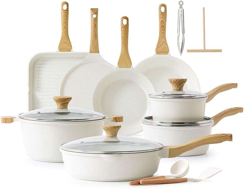 SENSARTE Nonstick Ceramic Cookware Set 23-Piece, Healthy Pots and Pans Set, Non-toxic Kitchen Cooking Set with Stay-Cool Handles, Silicone Utensils and Pot Protectors, PFAS & PFOA Free - Image 1