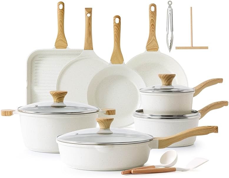 SENSARTE Nonstick Ceramic Cookware Set 23-Piece, Healthy Pots and Pans Set, Non-toxic Kitchen Cooking Set with Stay-Cool Handles, Silicone Utensils and Pot Protectors, PFAS & PFOA Free - Product Image