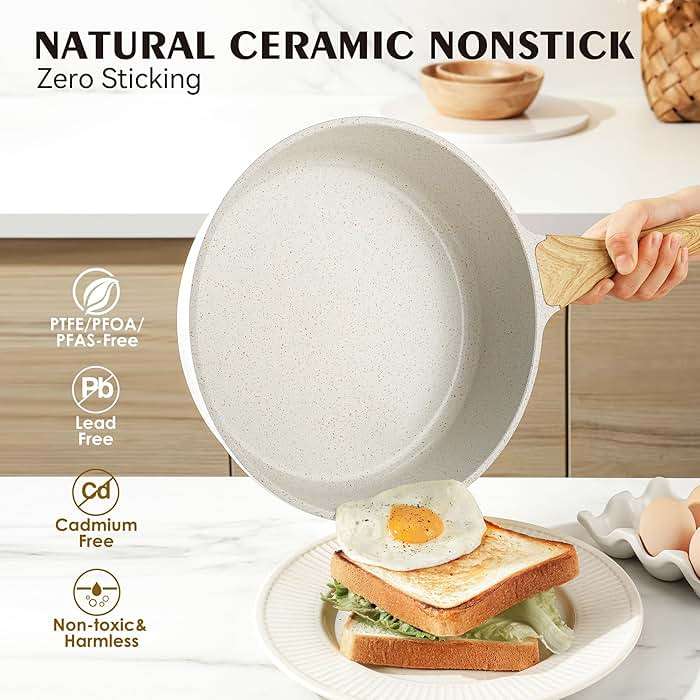 SENSARTE Nonstick Ceramic Cookware Set 23-Piece, Healthy Pots and Pans Set, Non-toxic Kitchen Cooking Set with Stay-Cool Handles, Silicone Utensils and Pot Protectors, PFAS & PFOA Free - Image 4