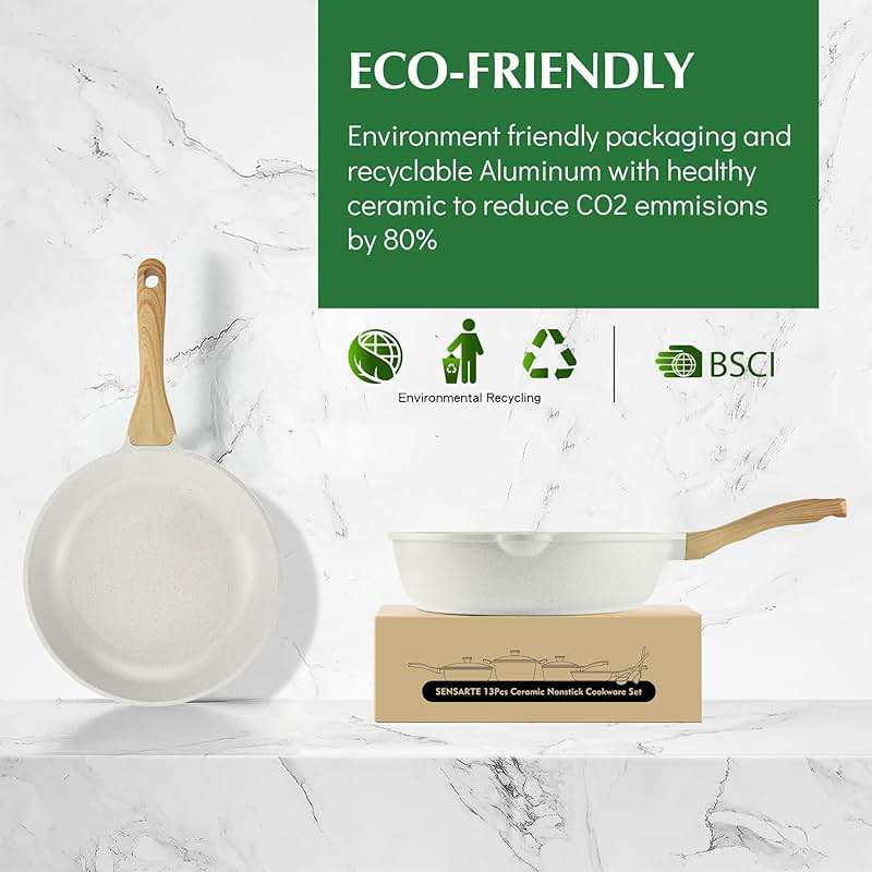 SENSARTE Nonstick Ceramic Cookware Set 23-Piece, Healthy Pots and Pans Set, Non-toxic Kitchen Cooking Set with Stay-Cool Handles, Silicone Utensils and Pot Protectors, PFAS & PFOA Free - Image 8