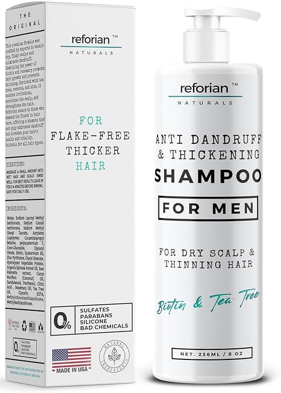 REFORIAN Anti Dandruff Shampoo for Men, Tea Tree Oil Shampoo for Dandruff Treatment, Natural Zinc for Thinning Hairs - Product Image