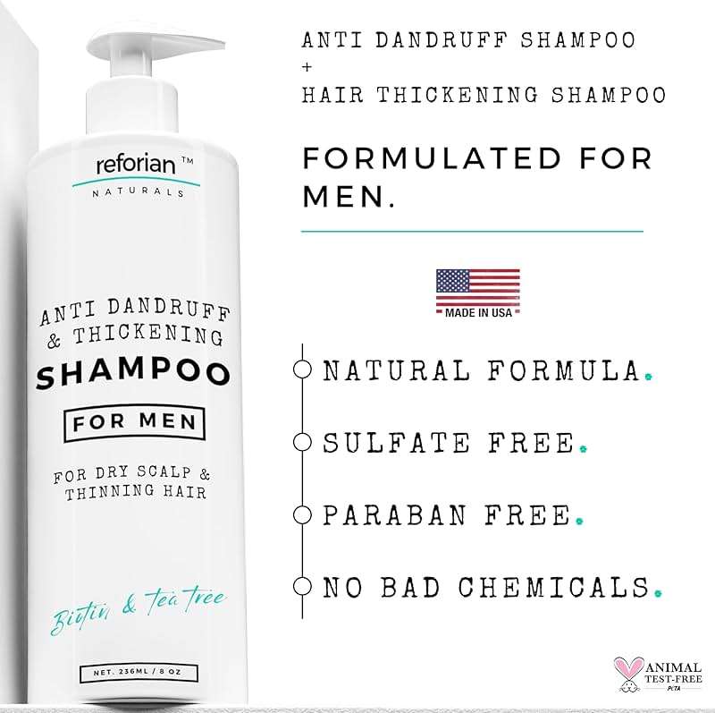 REFORIAN Anti Dandruff Shampoo for Men, Tea Tree Oil Shampoo for Dandruff Treatment, Natural Zinc for Thinning Hairs - Image 2